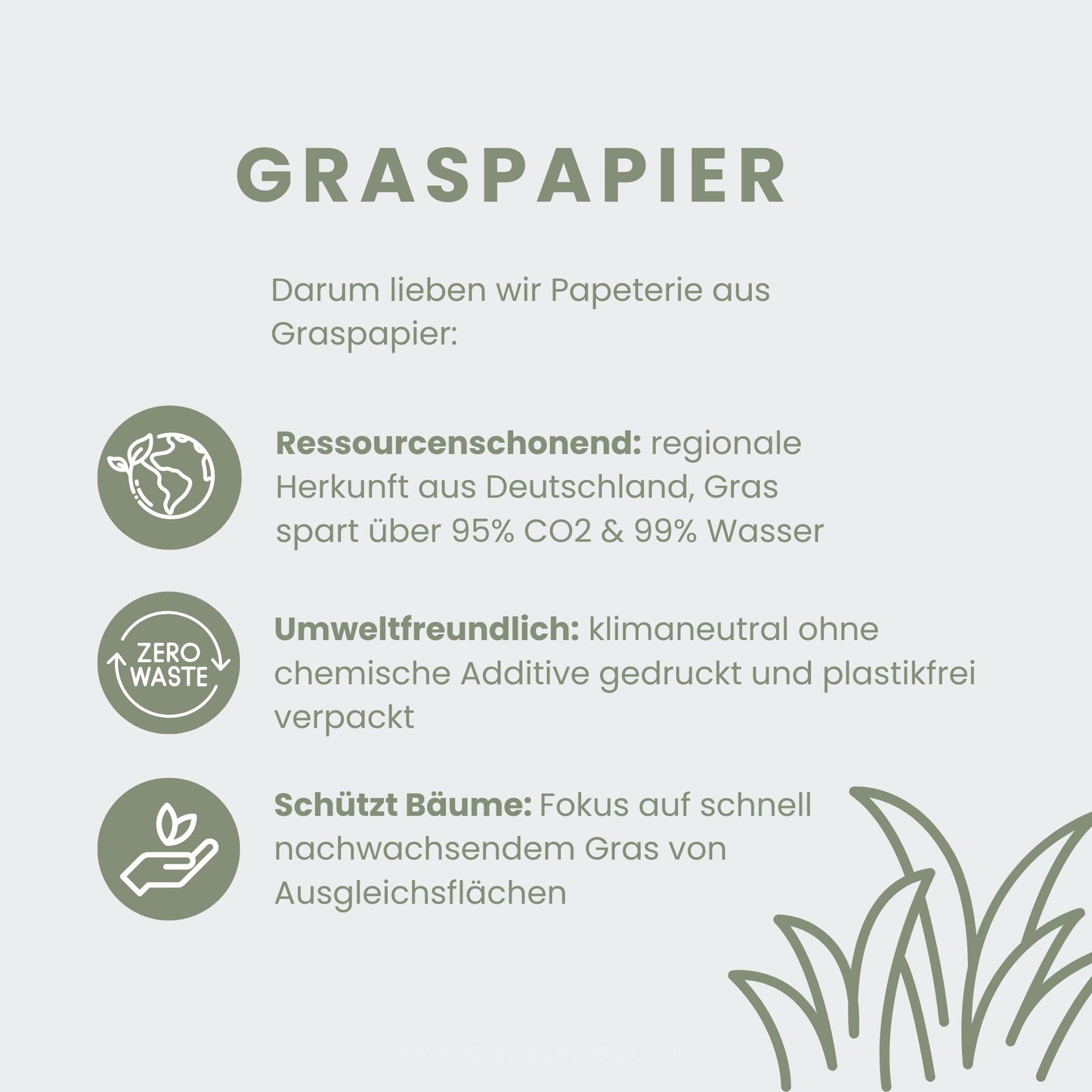 Nachhaltige Papeterie, Vorteile von Graspapier