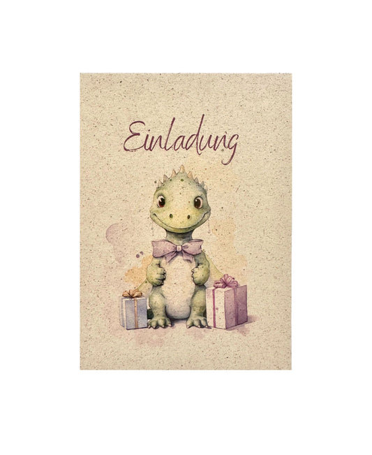 Graspapier Einladungsset - Kindergeburtstag DINO (A6)