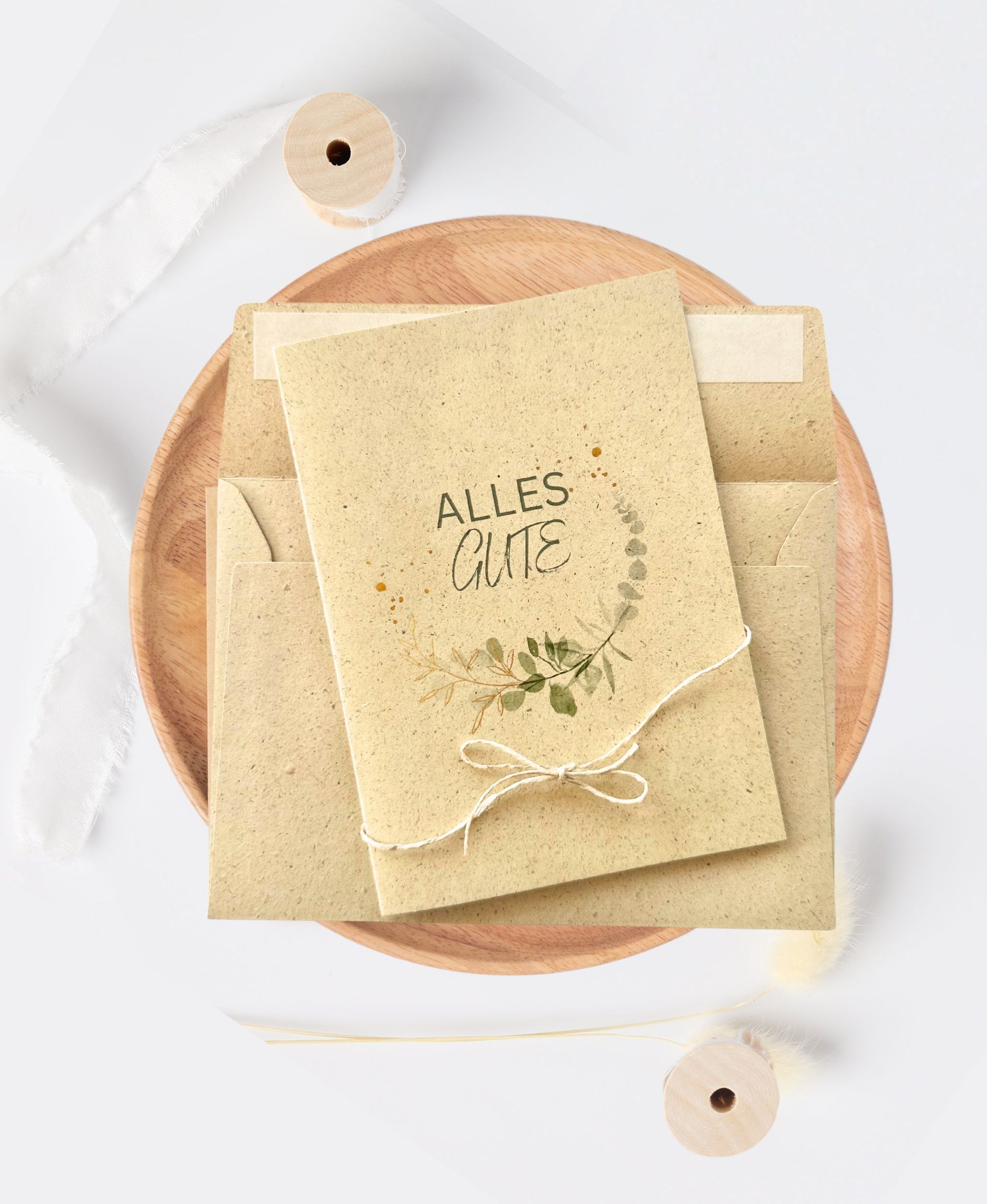 Graspapierkarte "Alles Gute" nachhaltige Karte aus Gras, Aquarell