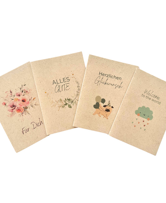 4-er Klappkarten-Set A6 aus Graspapier | Nachhaltige Grußkarten für jeden Anlass