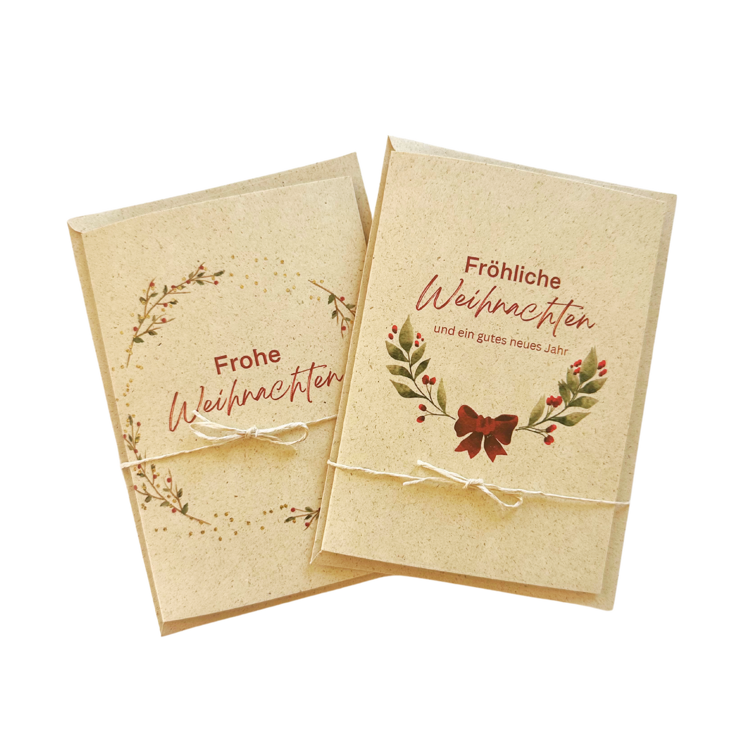 Nachhaltige Weihnachtskarten aus Graspapier – 2er Set A6 Klappkarten