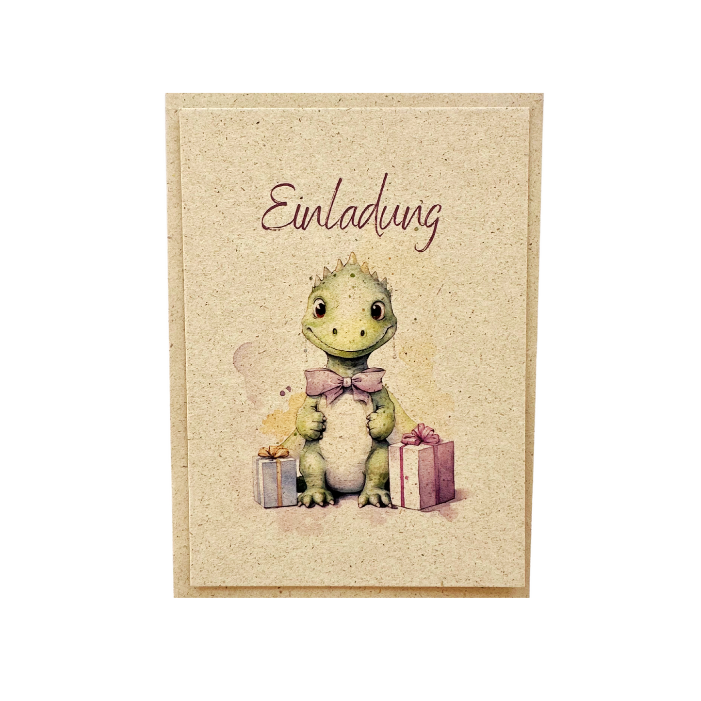 A6 Karte Graspapier - EINLADUNG DINO