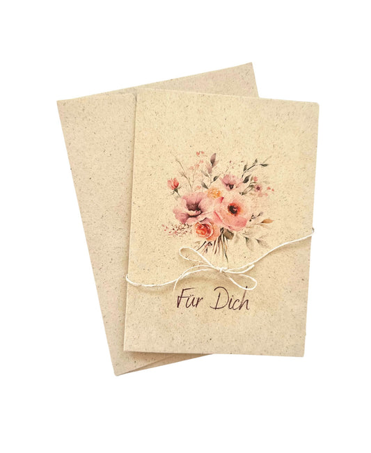 Grußkarte aus Graspapier "Für Dich" (A6) | Nachhaltige Karte Aquarell-Blumen
