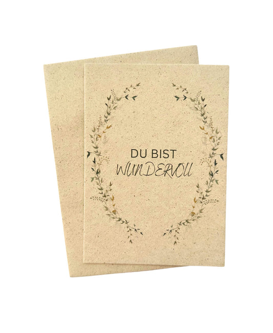 Postkarte „Du bist wundervoll“ aus Graspapier (A6) | Nachhaltige Karte Minimalistisch