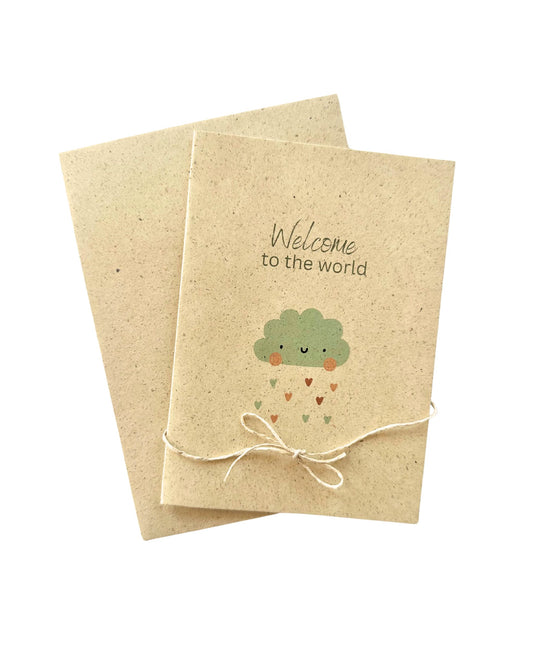 Glückwunschkarte zur Geburt „Welcome to the world“ | Nachhaltige Graspapierkarte (A6)