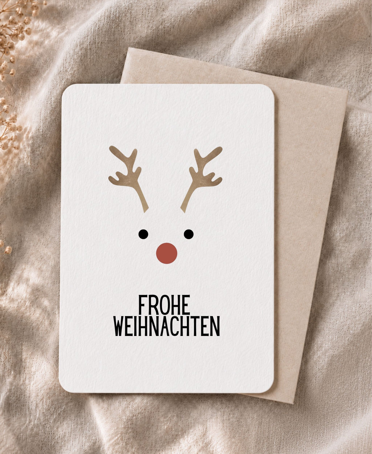 Weihnachtskarte Rentier „Frohe Weihnachten“ – Gmund Bio Cycle Papier mit Umschlag