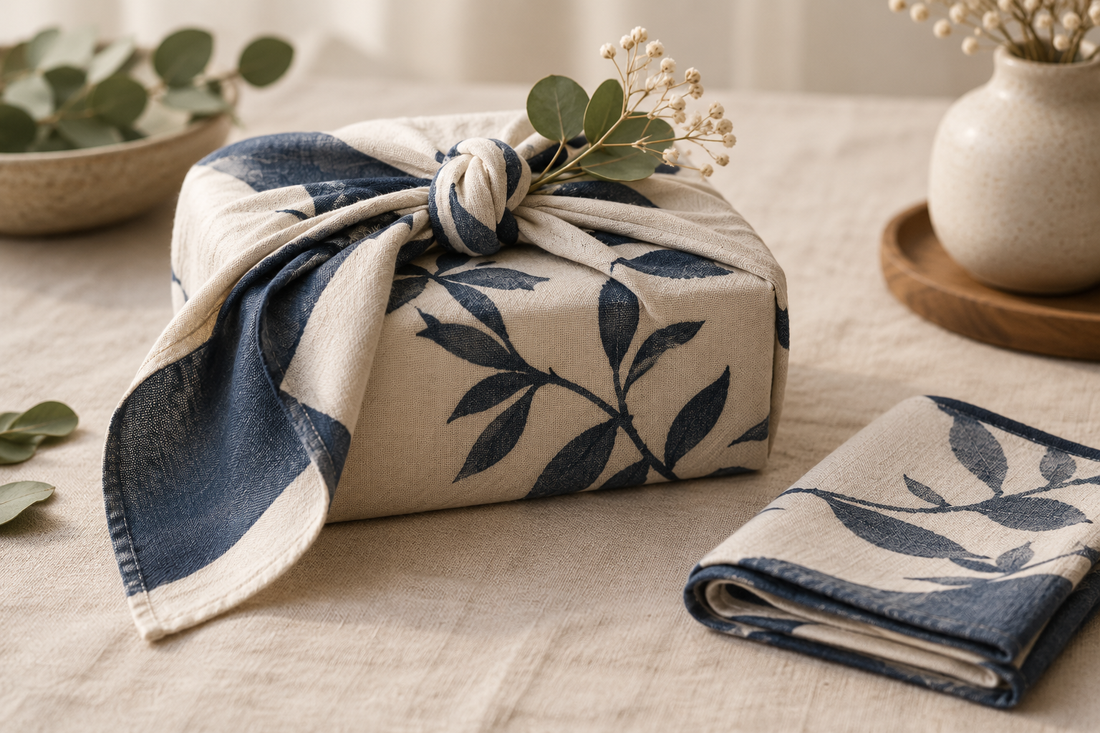 Wiederverwendbare Furoshiki-Geschenkverpackung und gefaltetes Stofftuch