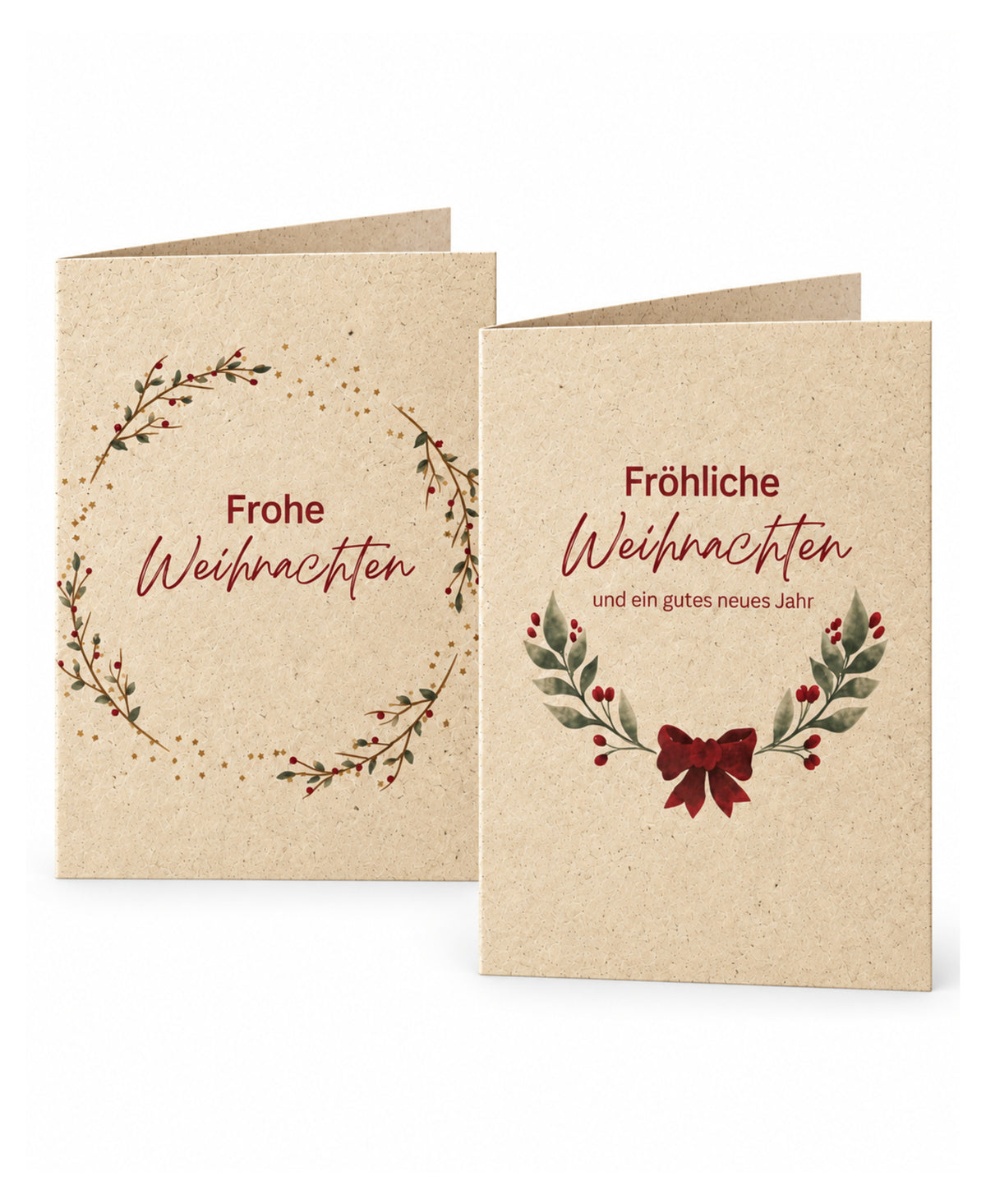 2er-Set Weihnachtskarten aus Graspapier mit Aquarell-Motiven