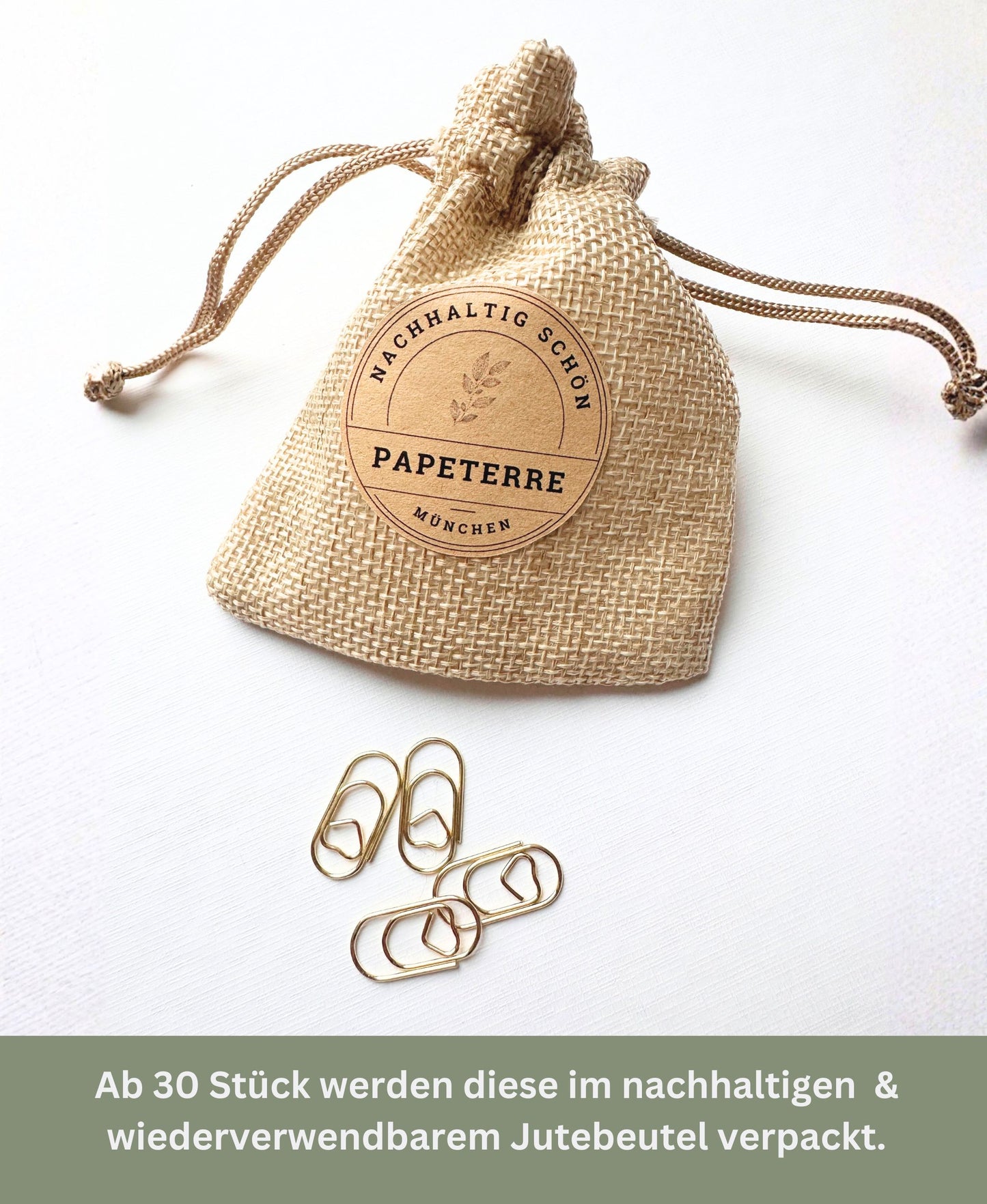 Herz-Büroklammern im Jutebeutel, nachhaltig, süße Büroklammern