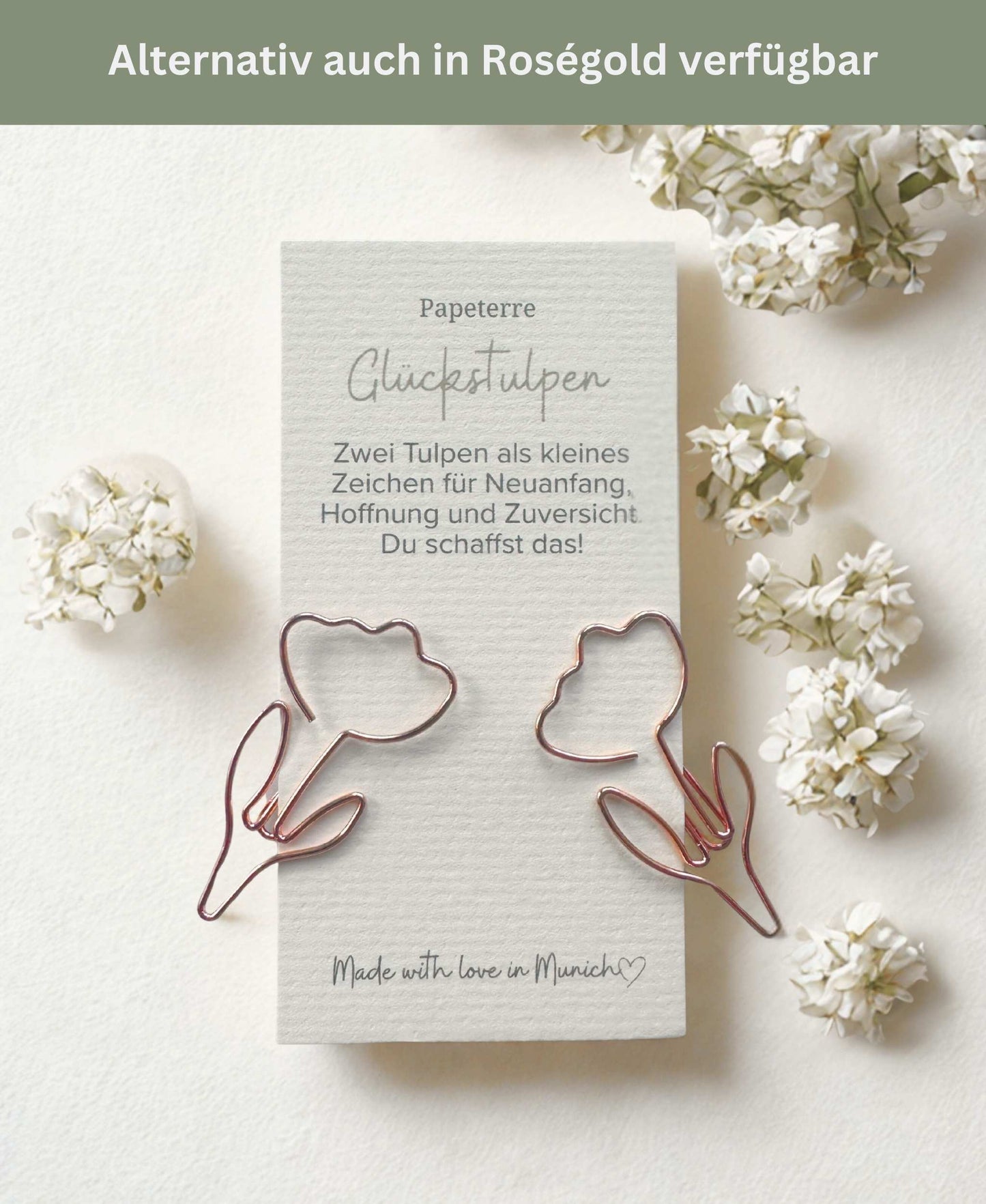 Glücksbringer Tulpen – goldene Büroklammern für Neuanfang & Frühling