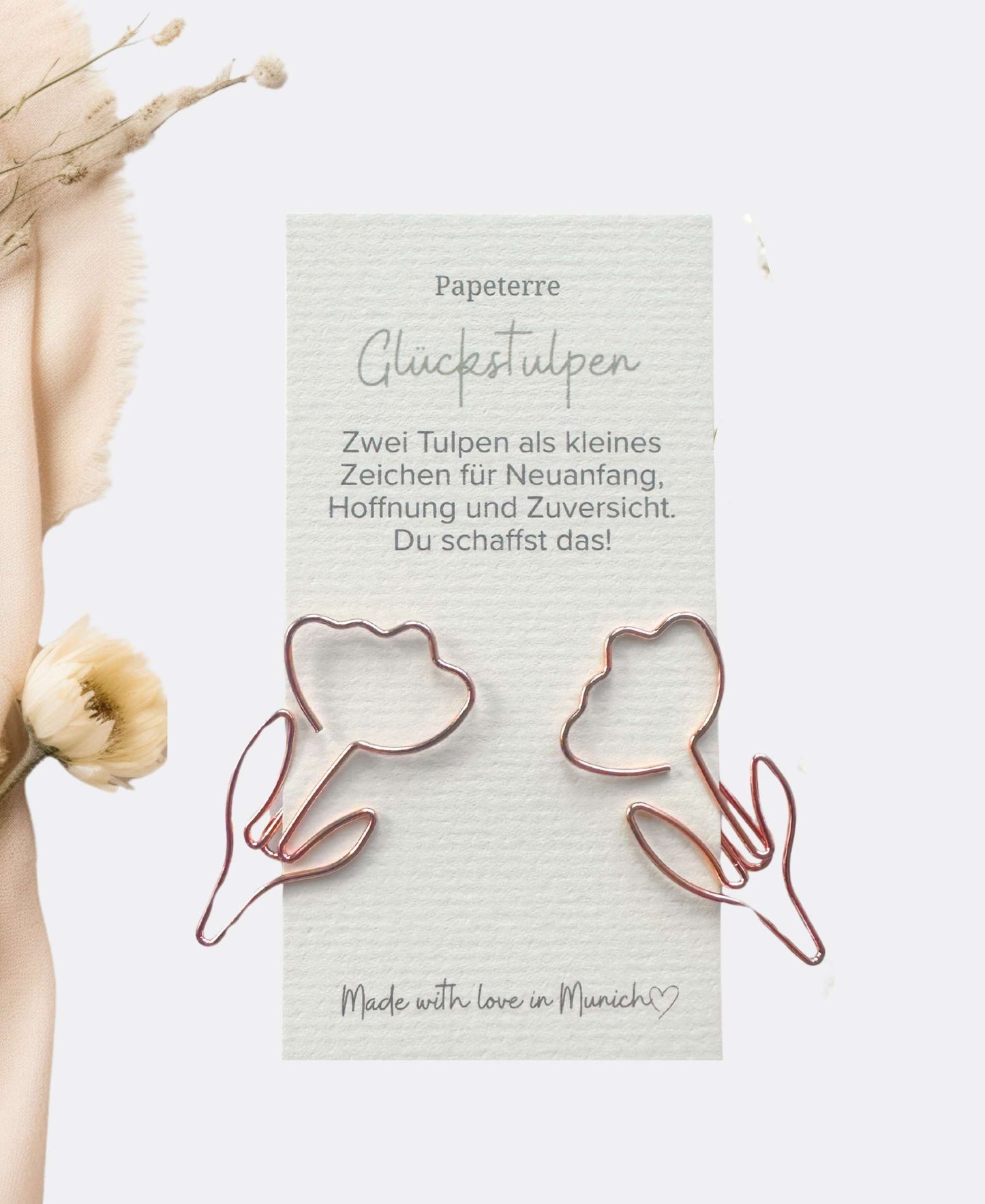 Glücksbringer Tulpen – roségoldene Büroklammern für Neuanfang & Frühling