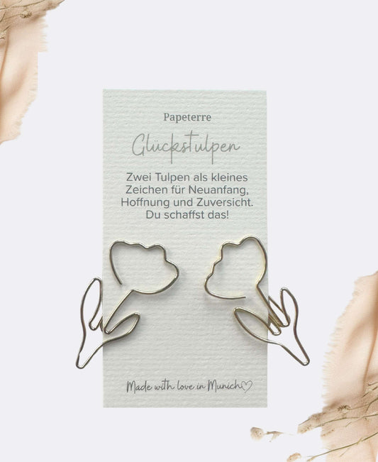 Glücksbringer Tulpen – goldene Büroklammern für Neuanfang & Frühling