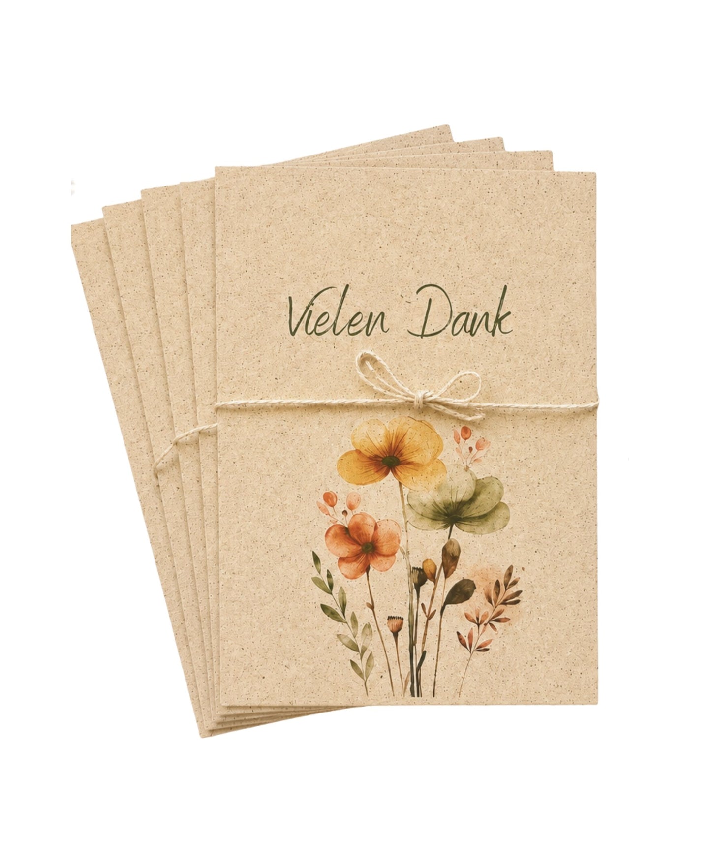 Dankeskarten Set Graspapier nachhaltig, eco friendly mit Aquarellblumen