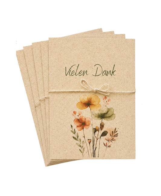 Dankeskarten Set Graspapier nachhaltig, eco friendly mit Aquarellblumen