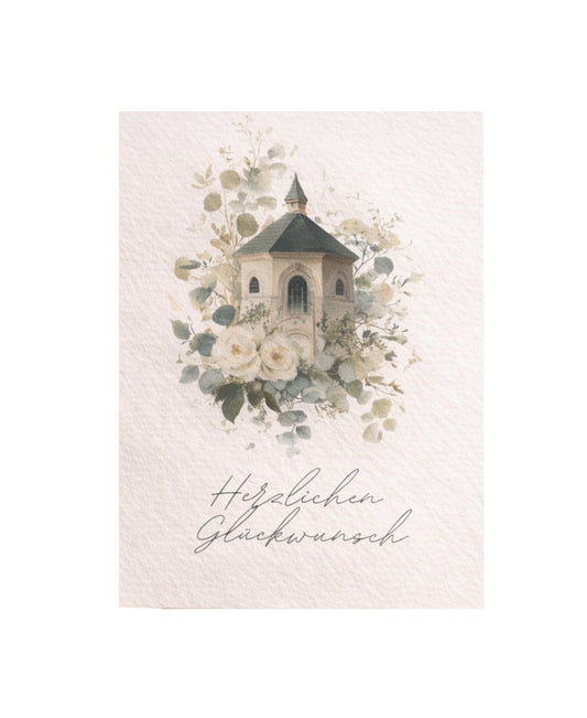 Glückwunschkarte kirchliche Hochzeit Aquarell – A6
