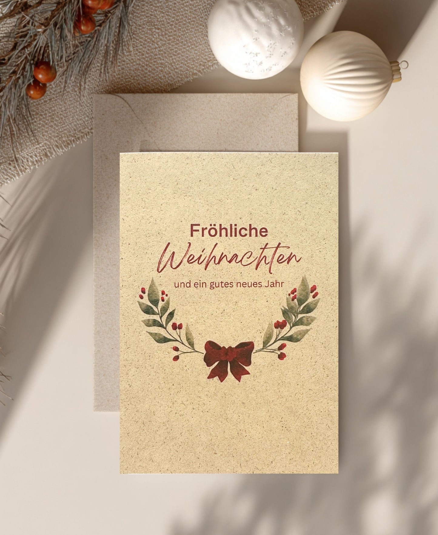 Nachhaltige Weihnachtskarte A6 – Klappkarte aus Graspapier