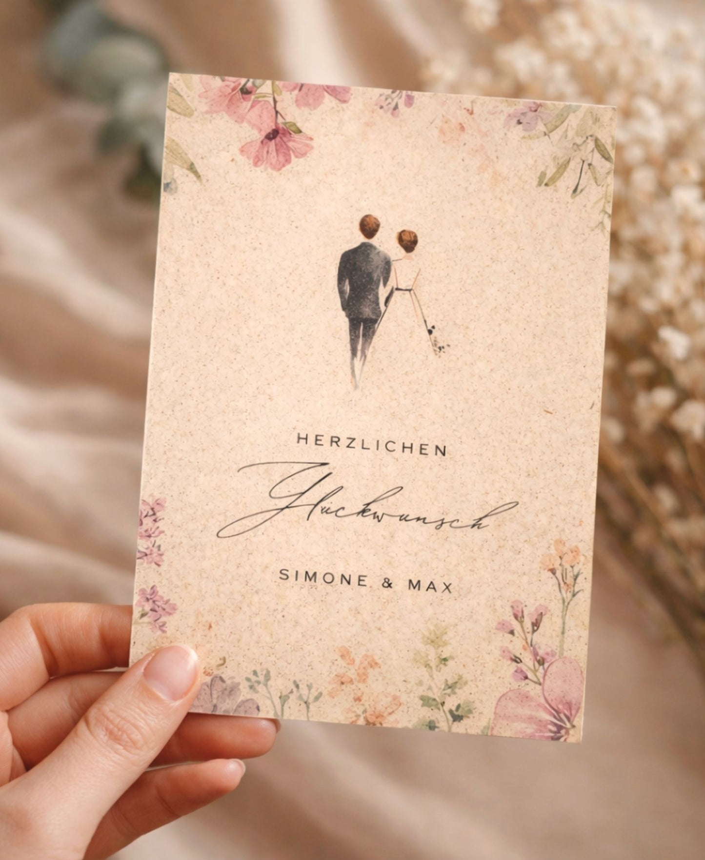 Personalisierte Hochzeitskarte – A6 Postkarte aus Graspapier | minimalistisch & nachhaltig