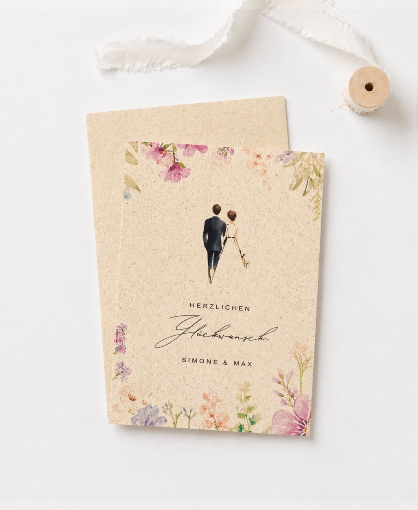 Personalisierte Hochzeitskarte – A6 Postkarte aus Graspapier | minimalistisch & nachhaltig