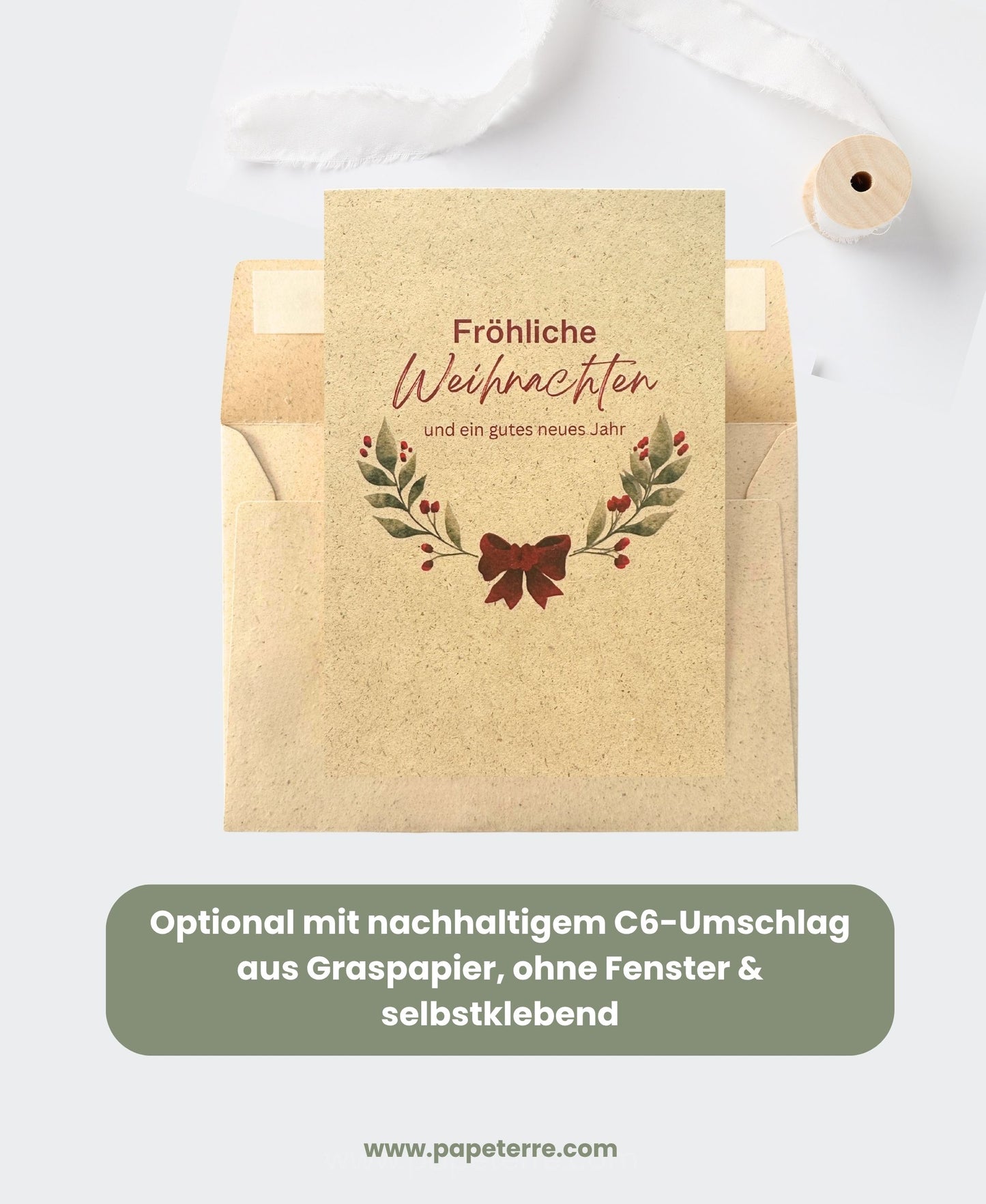 Nachhaltige Weihnachtskarte A6 – Klappkarte aus Graspapier