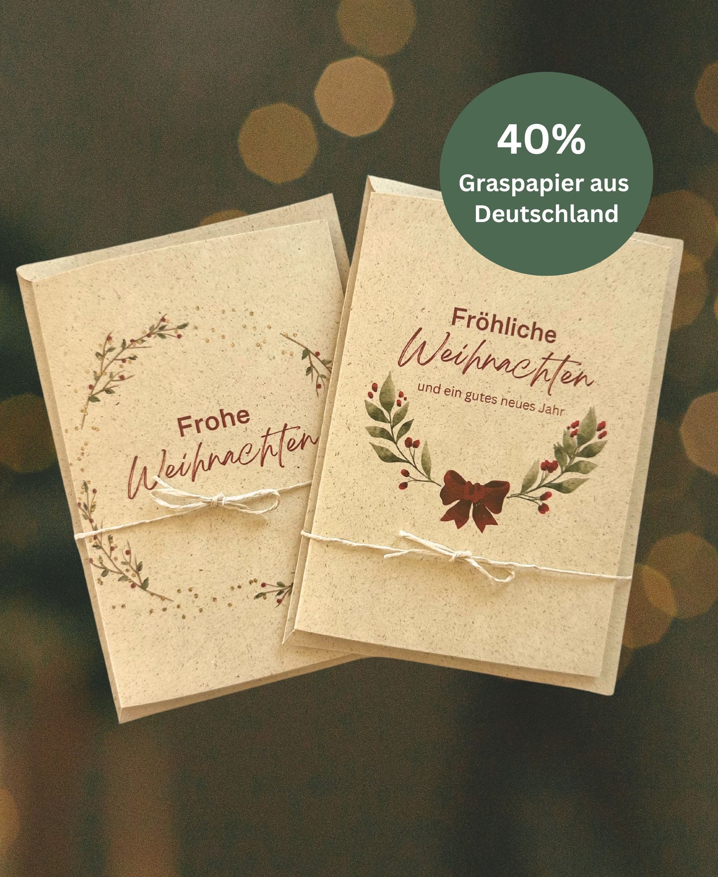 Nachhaltige Weihnachtskarten aus Graspapier – 2er Set A6 Klappkarten