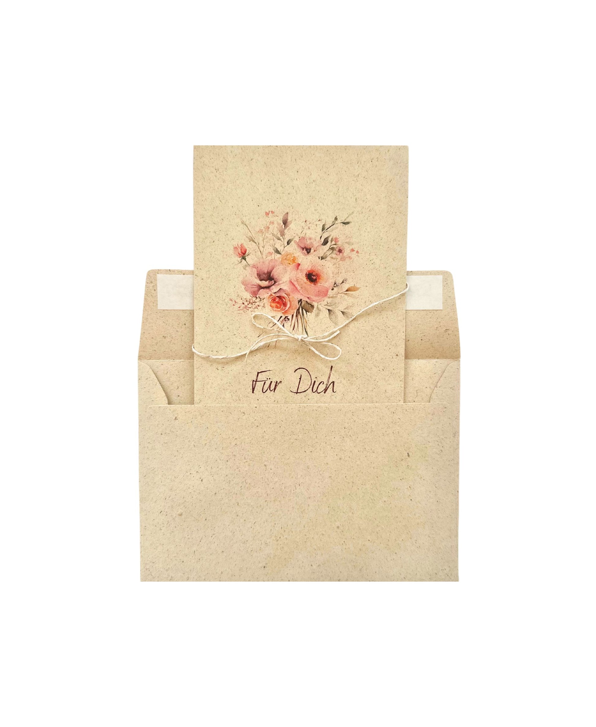Graspapier-Karte Klappkarte "Für Dich" mit Blumen, minimalistisch & Aquarell-Design