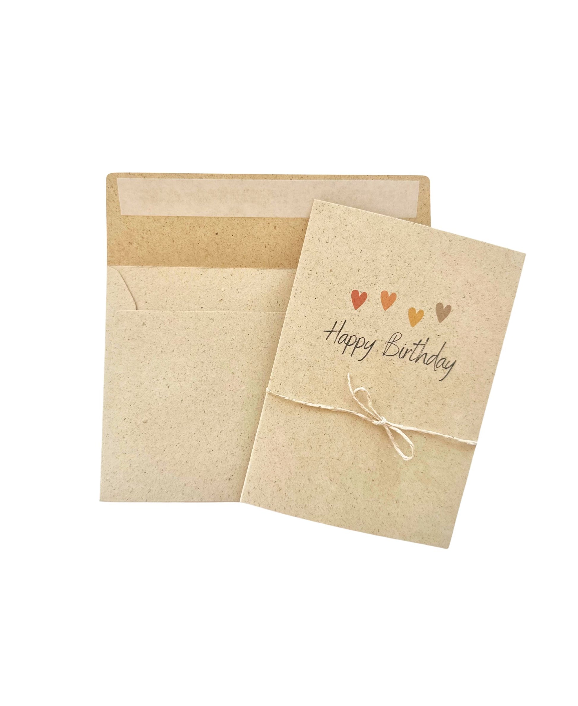 Minimalistische Graspapierkarte Geburtstag "Happy Birthday" mit Herzen