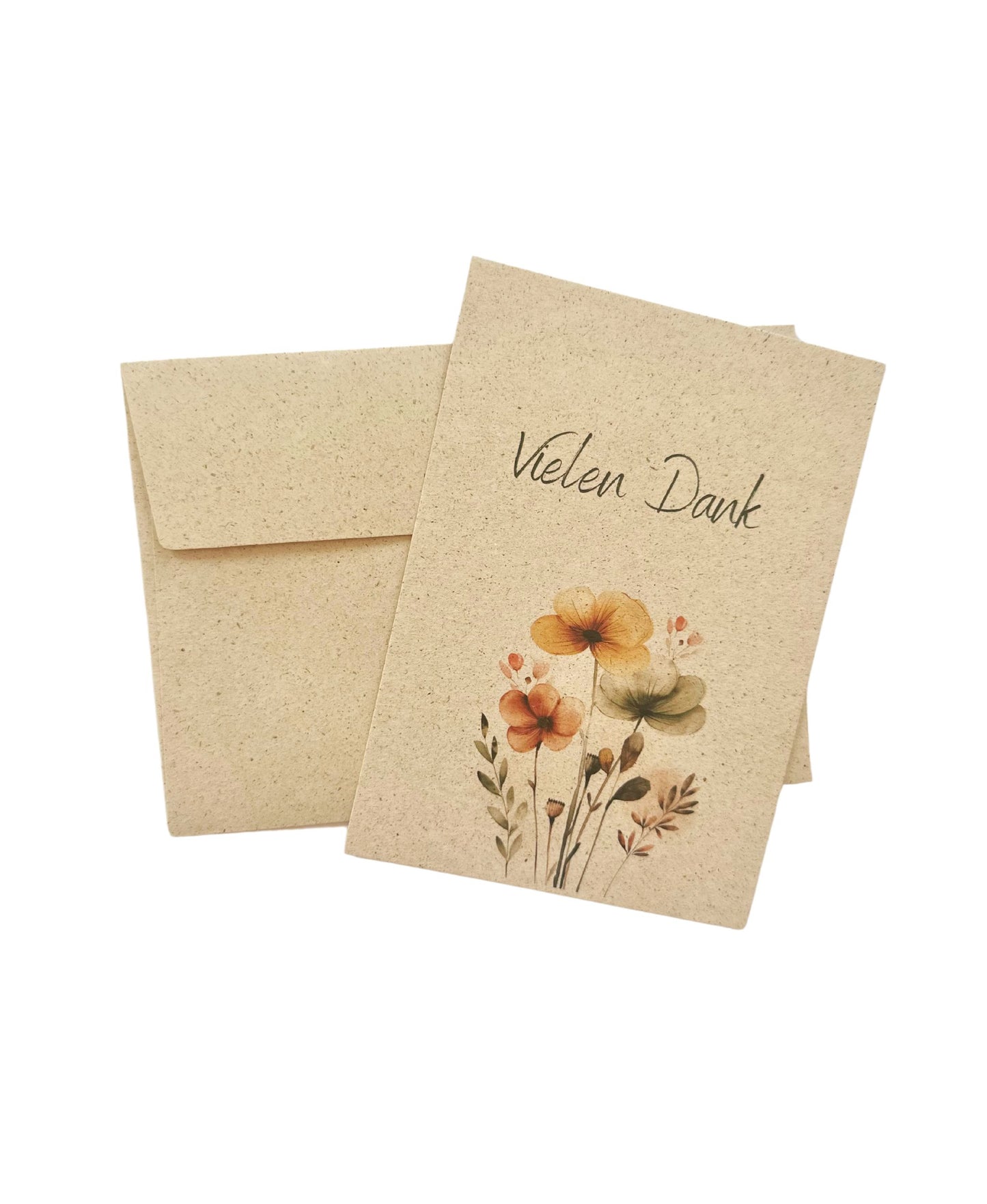 Nachhaltige Graspapierkarte "Vielen Dank" mit Blumen