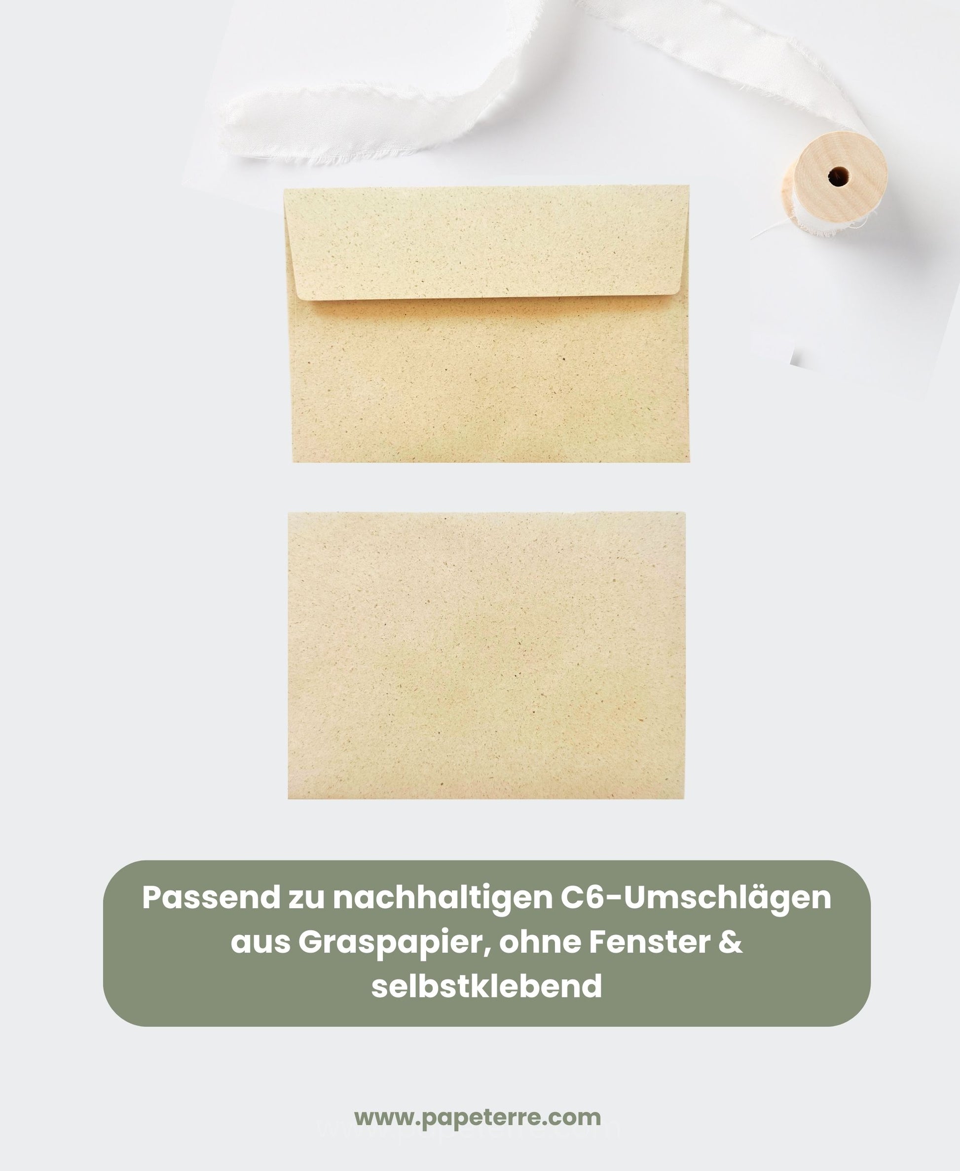 Nachhaltige Umschläge, Blanko Karten und Graspapier Kuvert