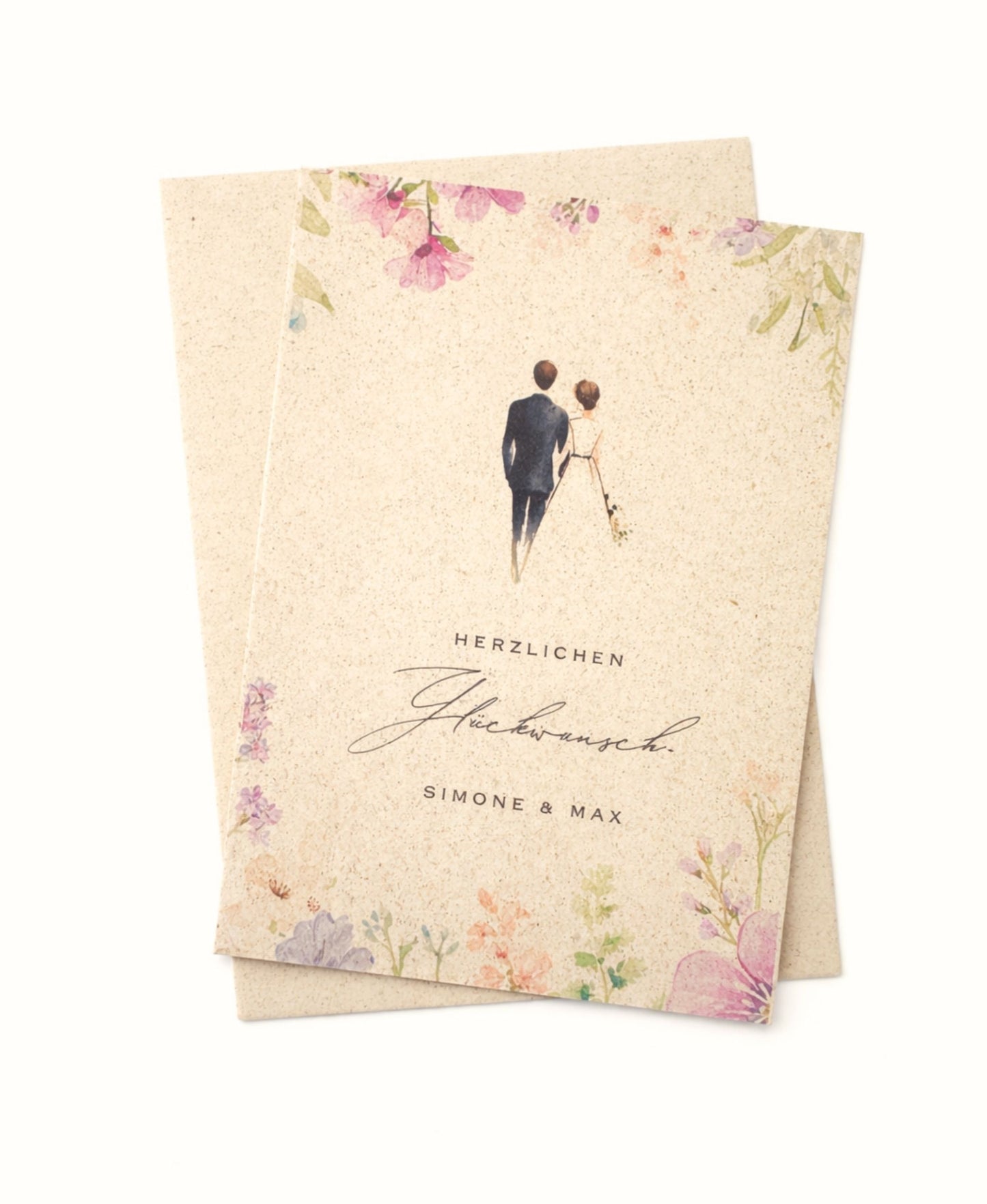 Personalisierte Hochzeitskarte – A6 Postkarte aus Graspapier | minimalistisch & nachhaltig