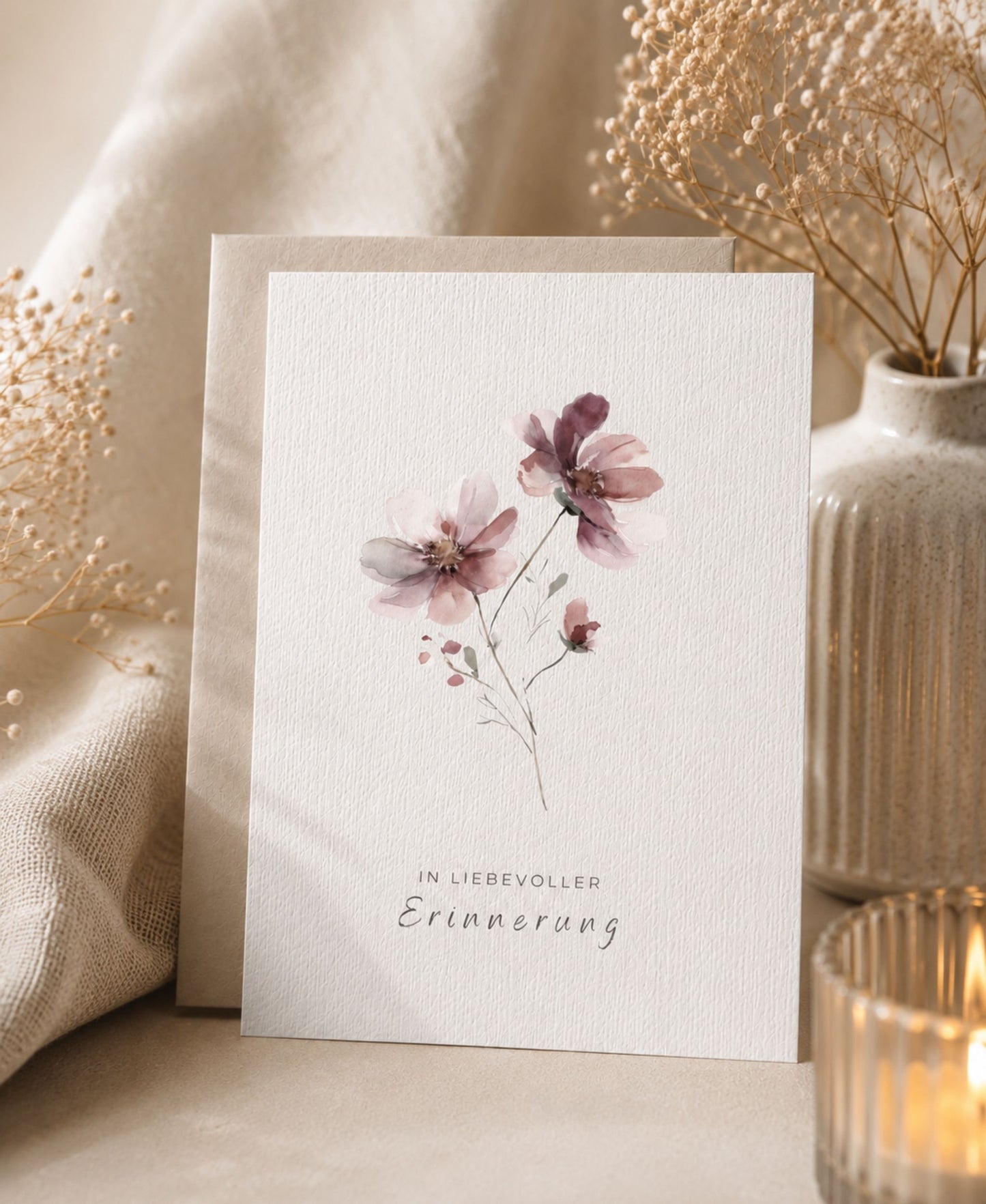 Trauerkarte mit Aquarellblumen | Einfühlsame Beileidskarte