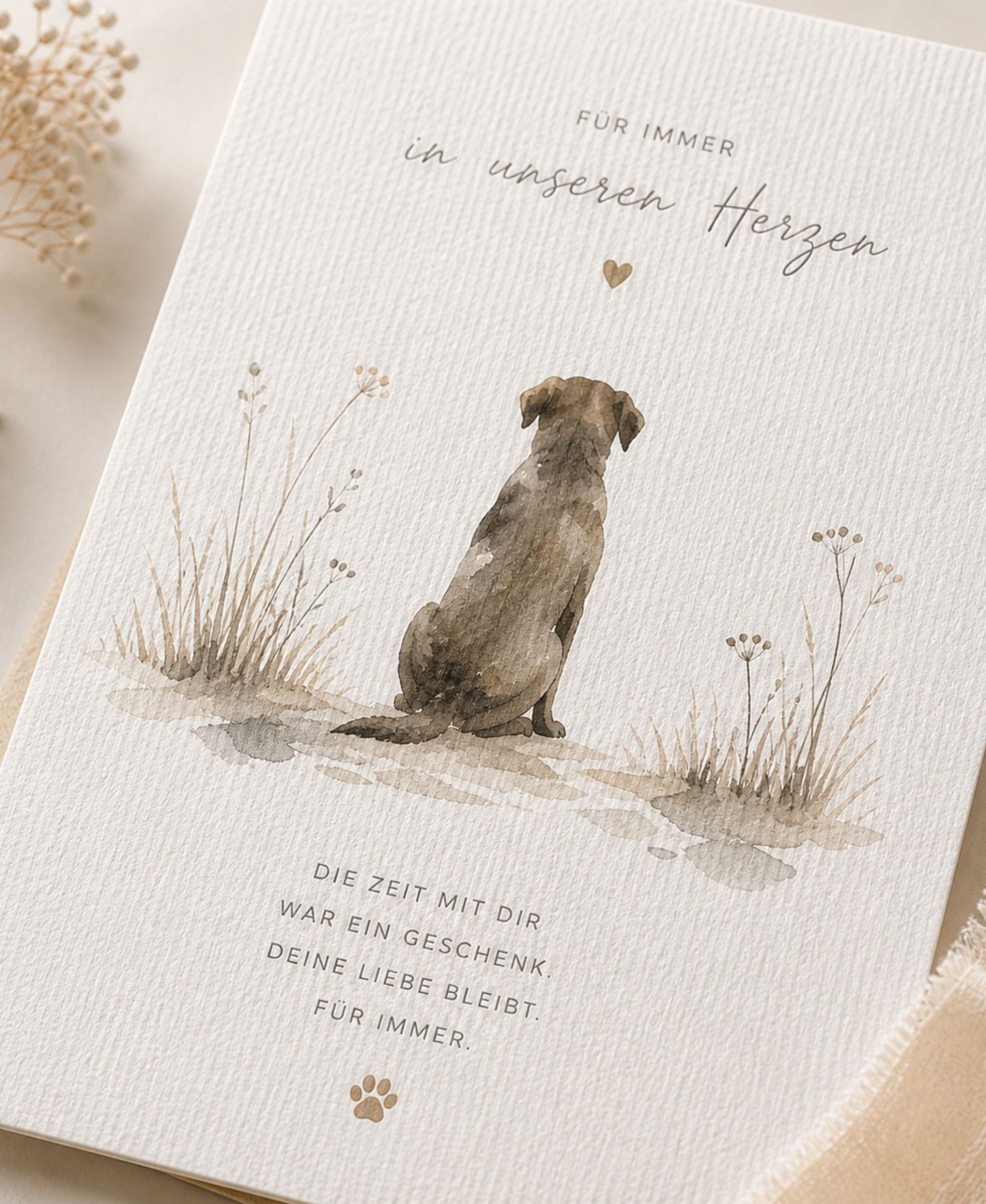 Trauerkarte Hund zum Hundeverlust auf hochwertigem Aquarellpapier 