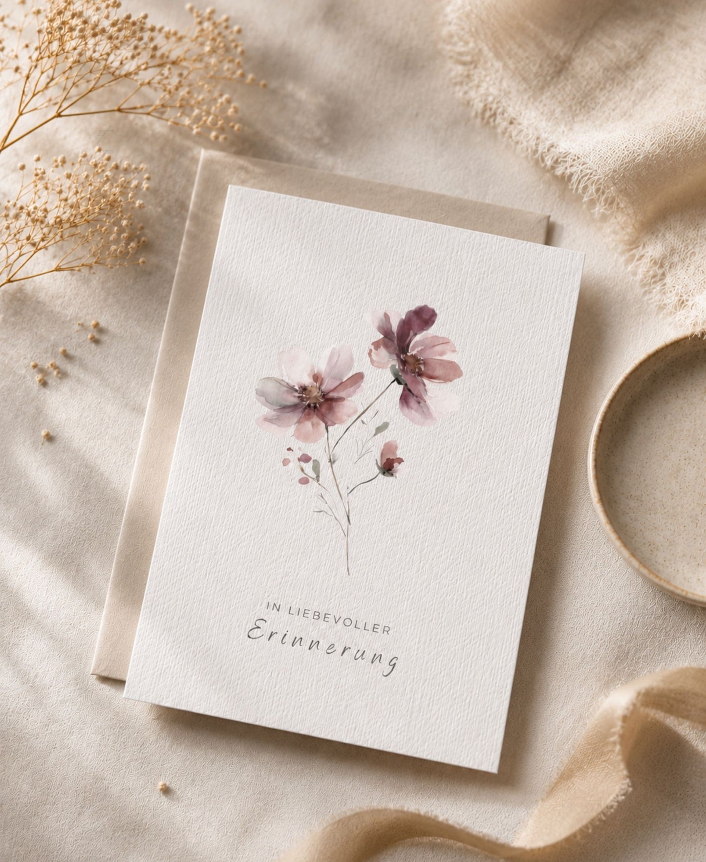 Trauerkarte mit Aquarellblumen | Einfühlsame Beileidskarte