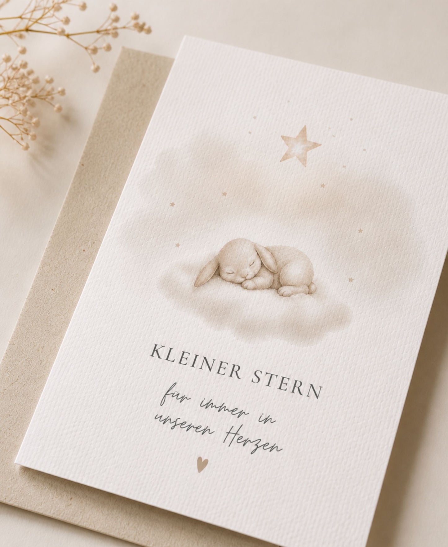 Sternenkind Karte auf Aquarellpapier | Trauerkarte Baby mit Graspapier Umschlag