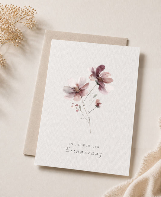 Trauerkarte mit Aquarellblumen | Einfühlsame Beileidskarte
