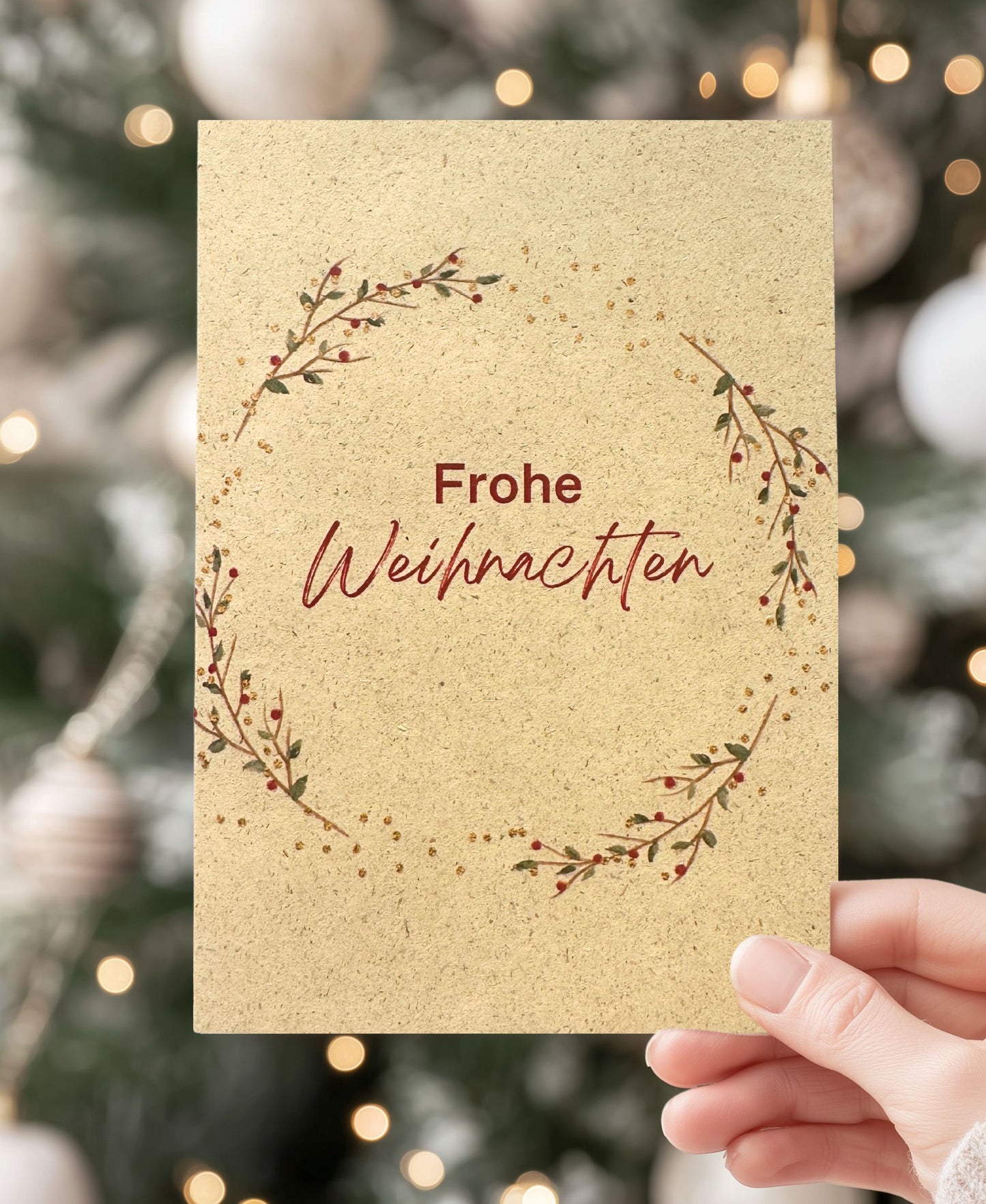 Nachhaltige Weihnachtskarte Graspapier, Klappkarte Weihnachtsgrüße umweltfreundlich, 