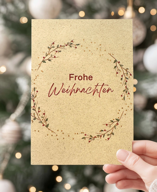 Nachhaltige Weihnachtskarte Graspapier, Klappkarte Weihnachtsgrüße umweltfreundlich, 