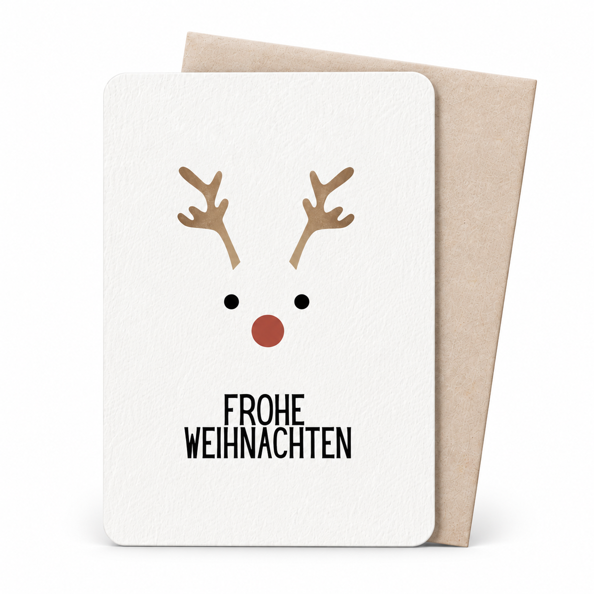 Freigestellte Weihnachtskarte Rentier Frohe Weihnachten auf Gmund Bio Cycle Papier mit Graspapier Umschlag