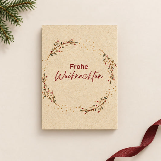 Nachhaltige Weihnachtskarte A6 – Klappkarte aus Graspapier