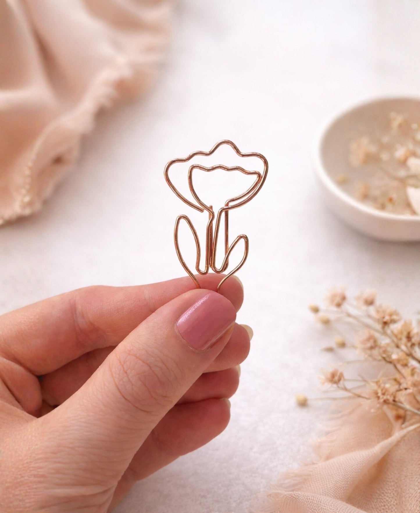 Blumen Büroklammern – 4er Set in Roségold