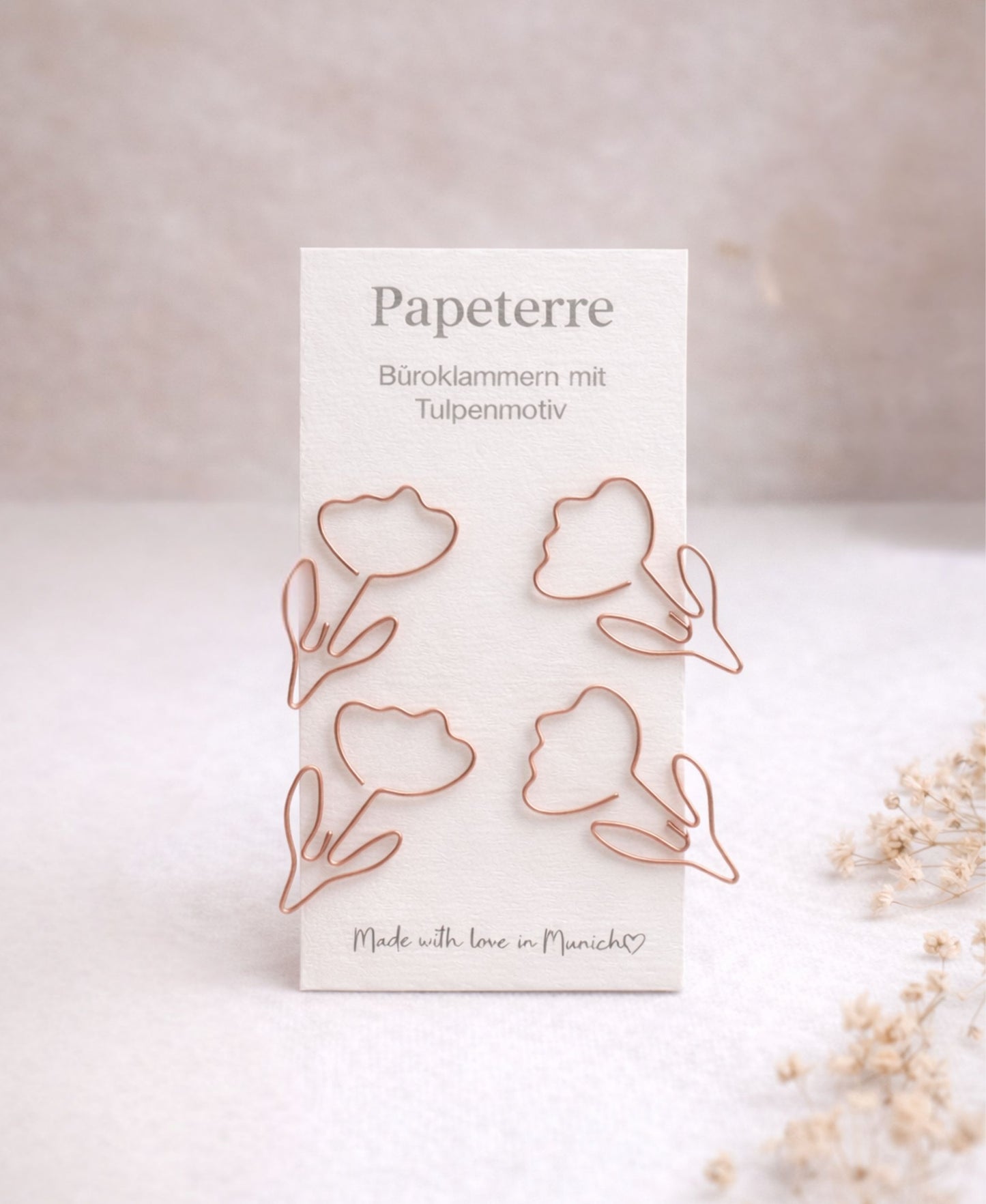 Blumen Büroklammern – 4er Set in Roségold