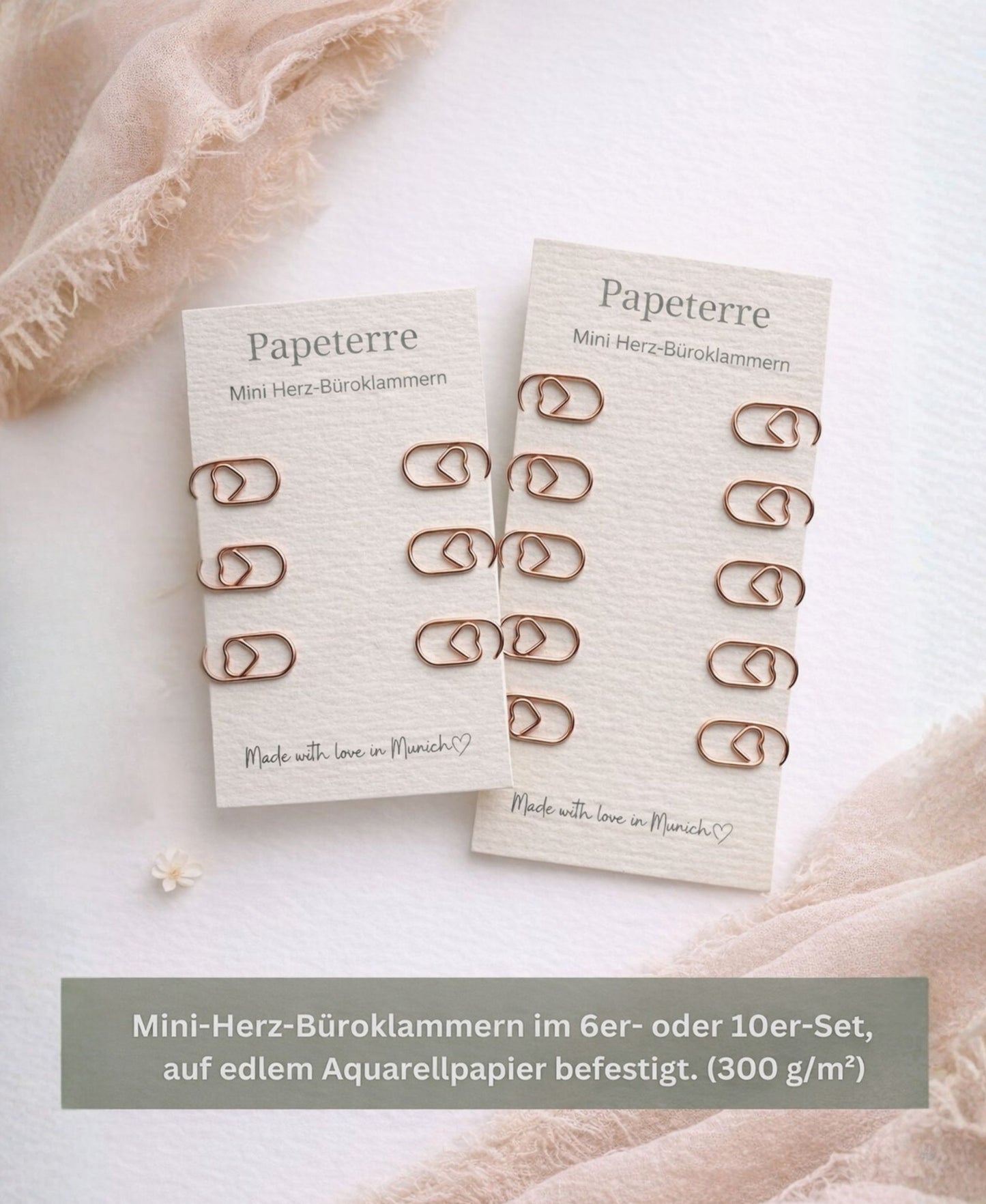 Büroklammern Herz Roségold im Set