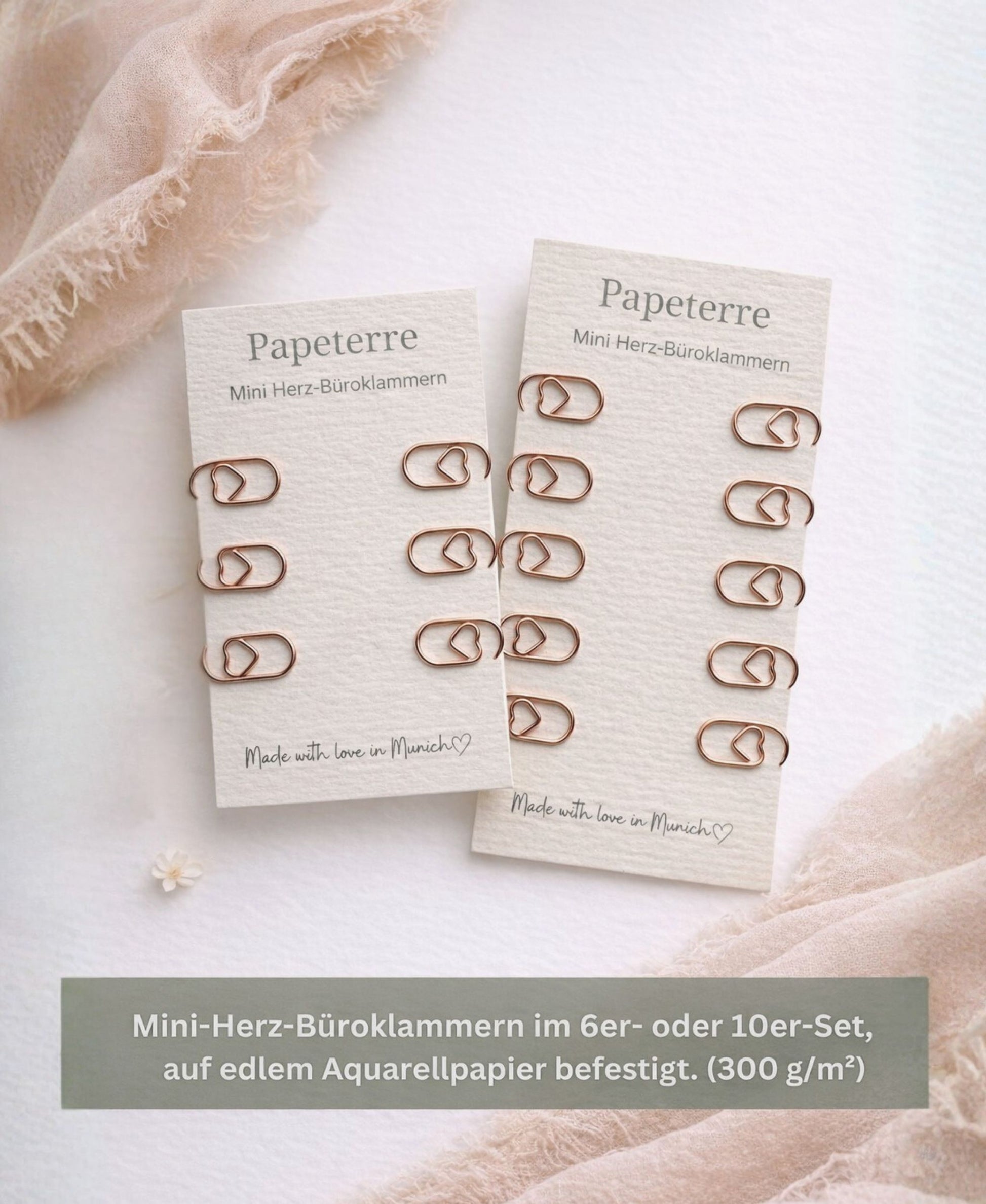 Büroklammern Herz Roségold im Set
