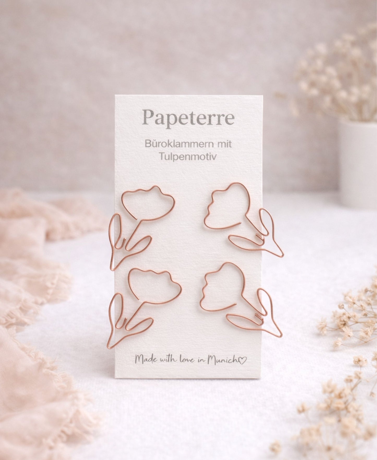 Blumen Büroklammern – 4er Set in Roségold