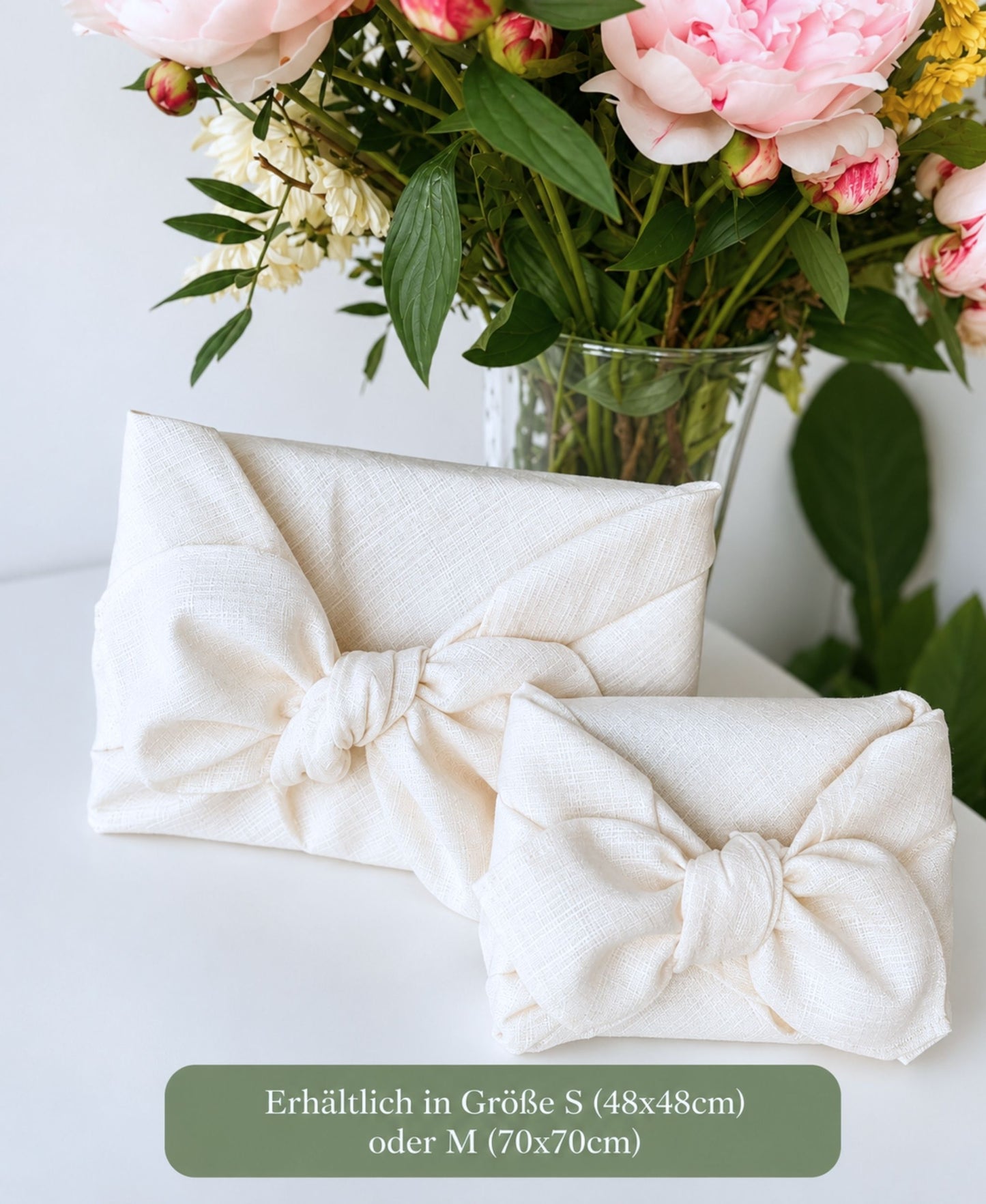 Furoshiki 2er Set Ecru – 100% Bio-Baumwolle in groß & klein