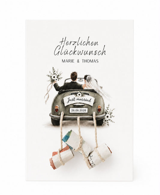 Geldgeschenk Hochzeit Karte mit Auto 