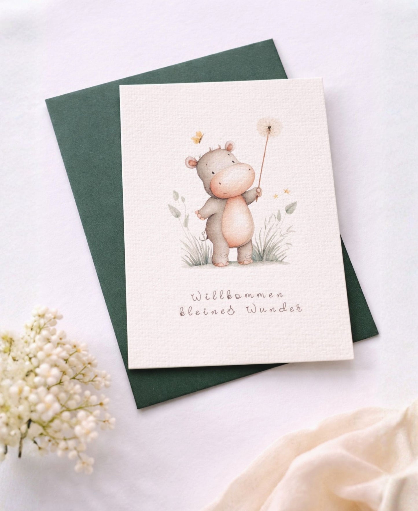 Geburtskarte Baby Hippo Aquarell – Babykarte zur Geburt A6