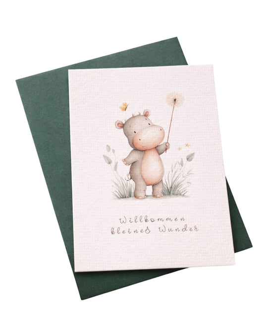 Geburtskarte Baby Hippo Aquarell – Babykarte zur Geburt A6
