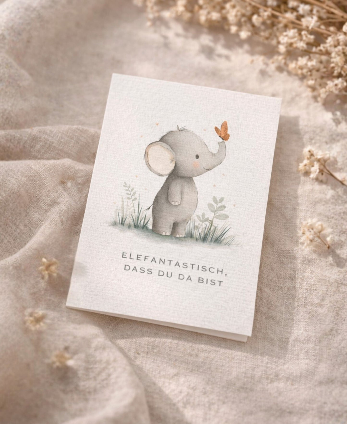 Geburtskarte Elefant Aquarell – Babykarte zur Geburt A6