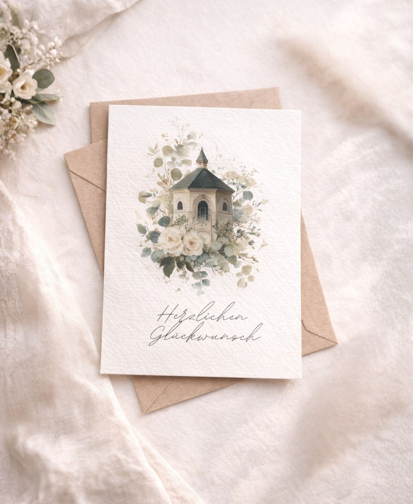 Glückwunschkarte kirchliche Hochzeit Aquarell – A6