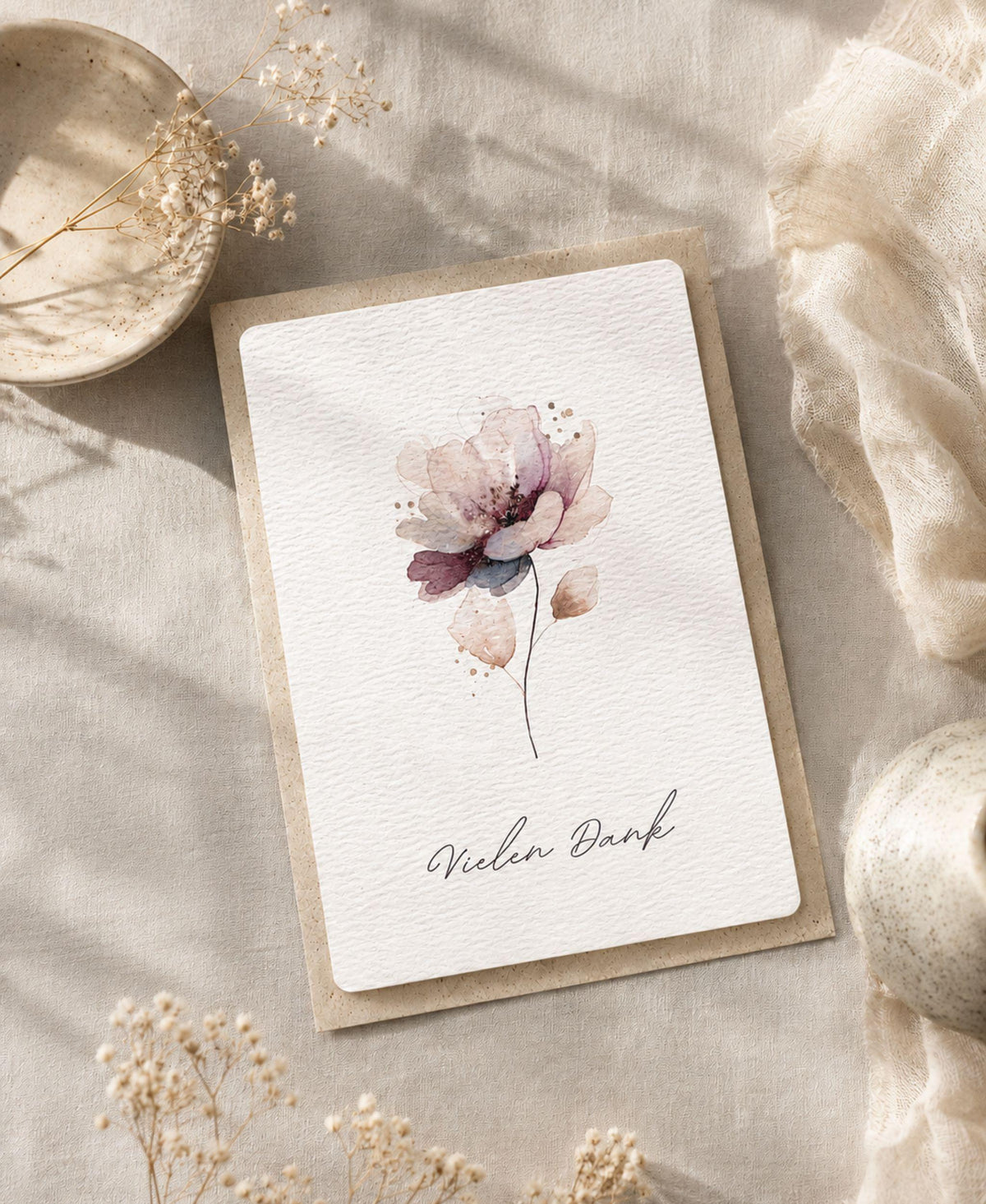 Dankeskarte Aquarellblumen – nachhaltige Papeterie von Papeterre